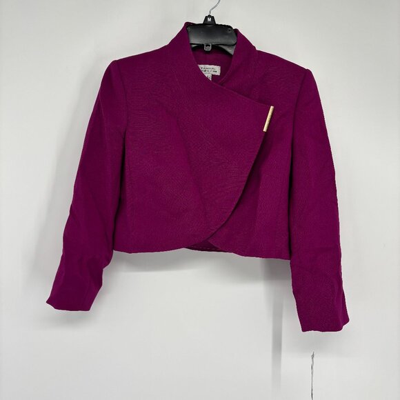 Tahari ASL Women's Asymmetric Envelope-Collar Lined Wrap Jacket Magenta 6 NWT - Picture 2 of 6